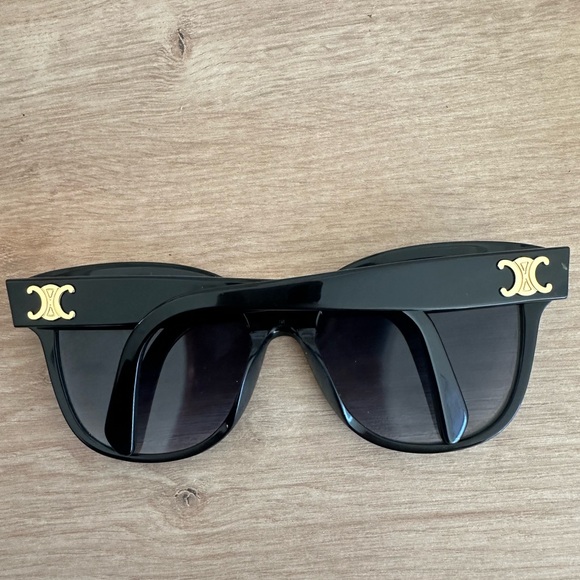 Celine Accessories - Black Sunglasses with Gold Logo Accents